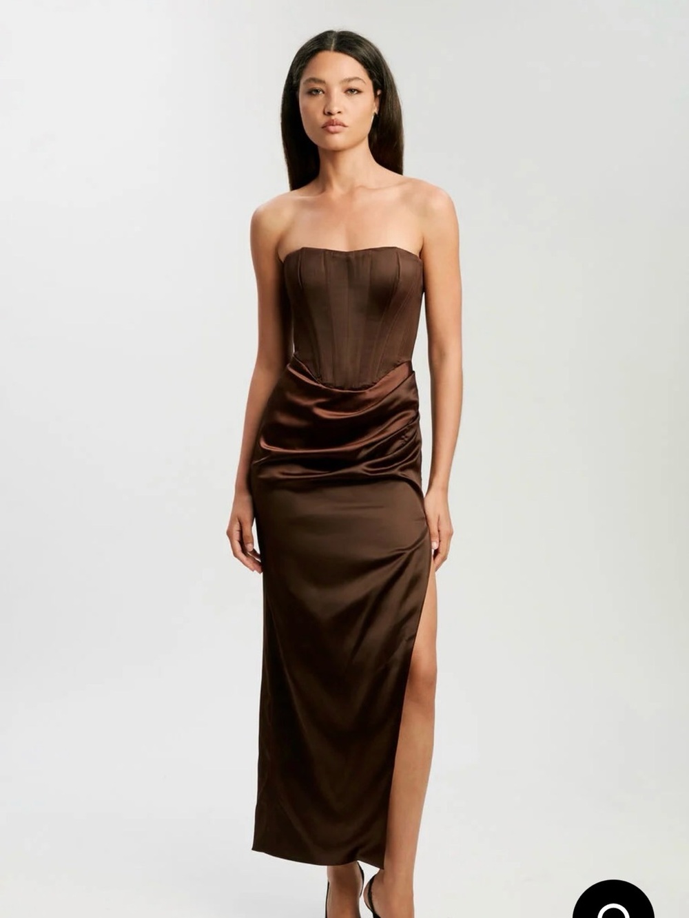 BARDOT: Everlasting Satin Midi Dress In Chocolate